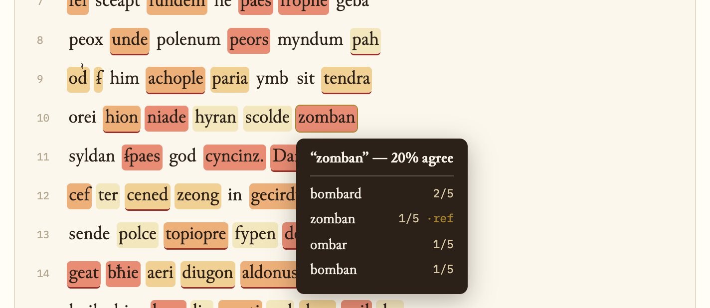 Popover on zomban: 20% agree; bombard twice, zomban, ombar, and bomban once each.